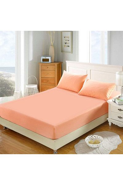 Kotonia Home Bed Cover With Elastic - Knit, 100% Cotton, Salmon, 100×200 20 Cm