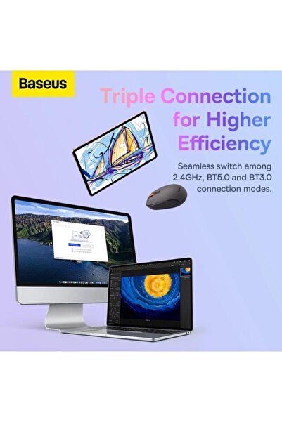 Baseus Mouse Wireless Baseus F01B Tri-Mode, 1600 DPI, Bluetooth / Wi-Fi Gri