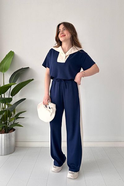 MaziButik Open Collar Modal Suit Navy Blue