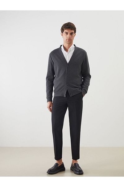 LC Waikiki Southblue Anthracite Standard Fit V-Neck Men's Sports Cardigan