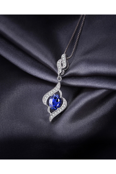 Brezza Lusso Jewelry Safir Taşlı Gözyaşı Damla Model Sallantılı Kadın Gümüş Kolye