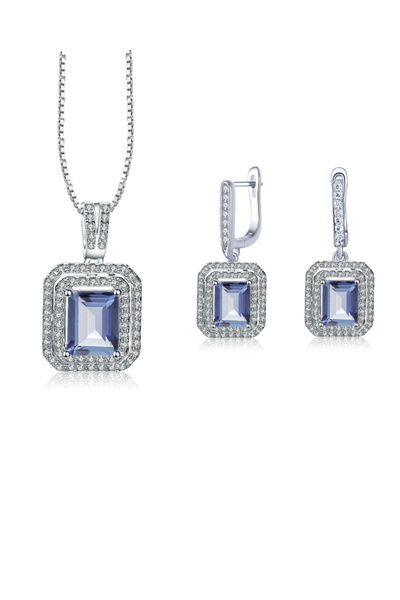 Brezza Lusso Jewelry Safir Full Taş Baget Attractive Kadın Kolye Küpe Seti