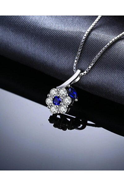 Brezza Lusso Jewelry Safir Zirkon Taşlı Minimal Model Stylish Night Kadın Gümüş Kolye