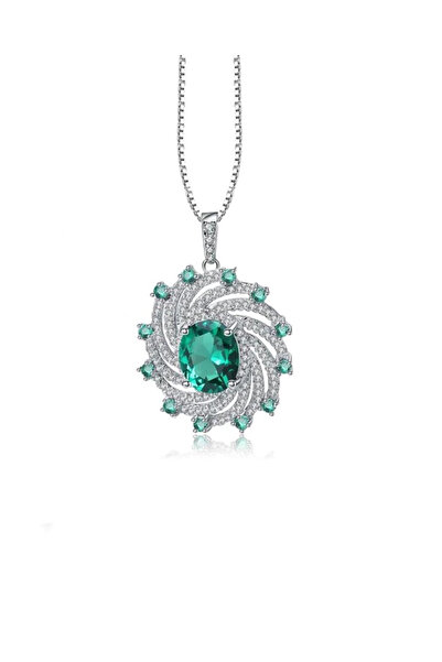 Brezza Lusso Jewelry Zümrüt Oval Taşlı Luxury Vintage Kadın Gümüş Kolye