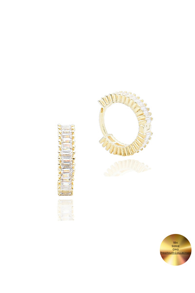 Brezza Lusso Jewelry 18k Serie Oro Baget Taşlı Minimal Halka Kadın Gümüş Küpe...