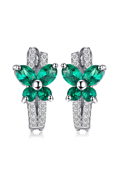 Brezza Lusso Jewelry Zümrüt Taşlı Işıltılı Diamond Fiyonk Kelebek Kadın Gümüş Küpe