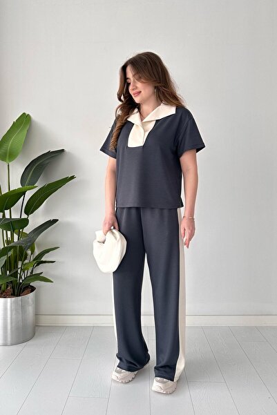 MaziButik Open Collar Modal Suit - Anthracite