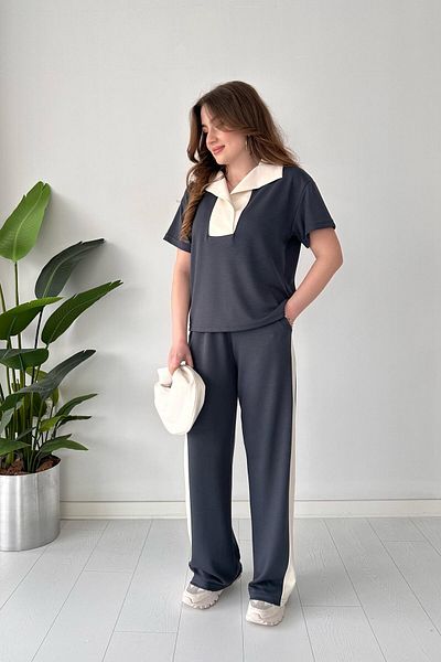 MaziButik Open Collar Modal Suit - Anthracite