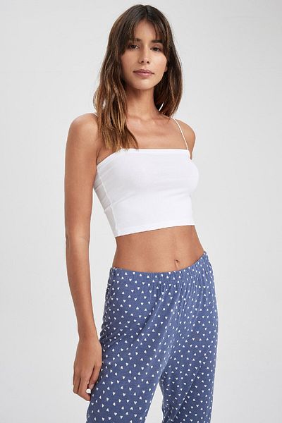DeFacto Fall In Love Thin Strap Crop Βαμβακερό Λευκό ΕσωτερικόΕσω