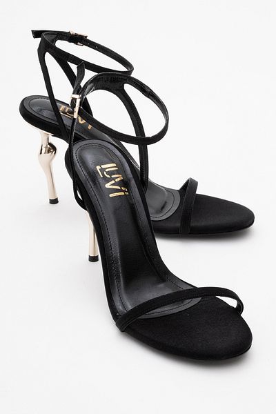LuviShoes Jasmine Black Satin Single Strap Women's Heeled Shoes