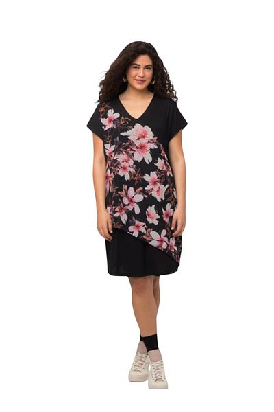 MAMAYAGA Women's Crew Neck Asymmetrical Chiffon Floral Print Half Sleeve Plus Size Curve Sport Chic Dress