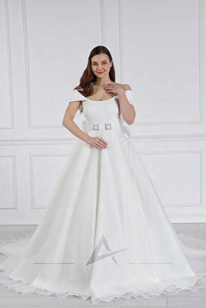 Alonclia Off Shoulder Kol Detaylı A-Form Gelinlik (AL-340) (2022 KOLEKSİYONU)