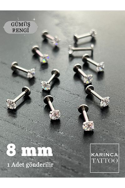 Karınca Piercing 8mm Jewelled Piercing - Tragus Helix, Ear Cartilage, Flat Conch, Lip Nose Snake Bites Surgical Steel Earrings