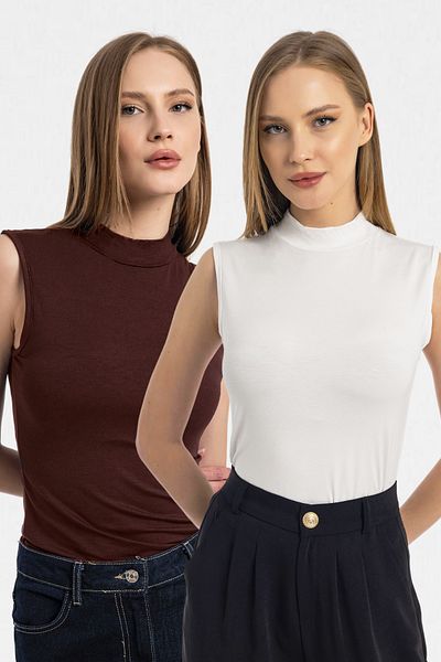 VODENS White Coffee 2-Piece Sleeveless Bodysuit