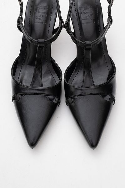 LuviShoes Abelia Black Skin Women's Thin Heeled Shoes
