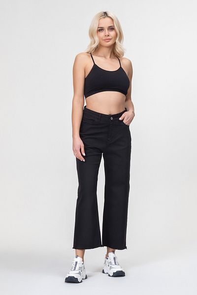 Bold & Young Women's Wide Leg Five Pocket Leg Fringed Lycra Cotton Trousers