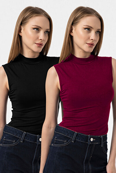 VODENS Black Burgundy 2-Piece Sleeveless Bodysuit