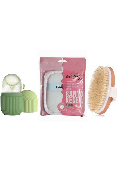 SYN AKSESUAR 3-Piece Skin Care, Facial Massager and Pumpkin Fiber Peeling Sponge Set
