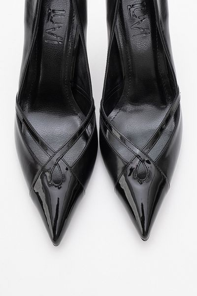 LuviShoes حذاء RUBY جلد أسود لامع بكعب عالٍ للنساء