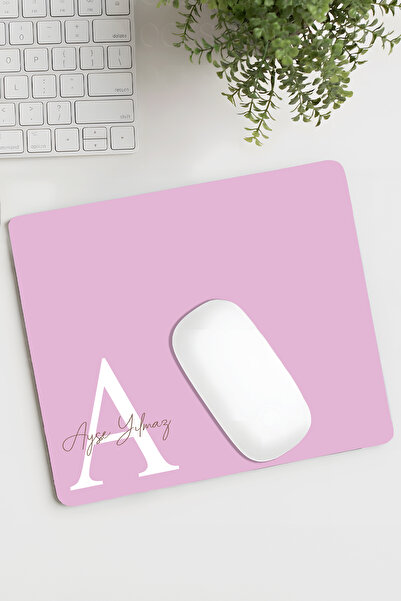 House Gorgeous Kişiye Özel Pembe Renkli Baş Harf, İsim Soyisim Tasarımlı Minimal Mousepad