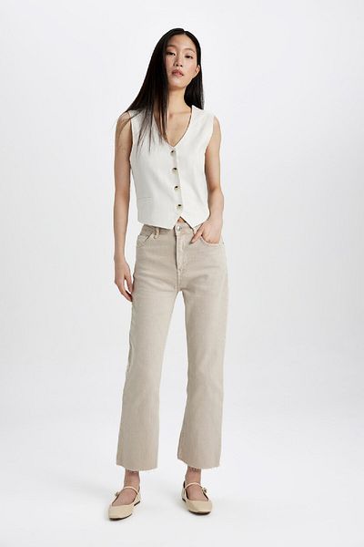 DeFacto Πλεκτό παντελόνι Crop Flare Fit Ψηλόμεσο πόδι κομμένο τέλος B5014AX24SM