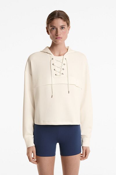 Oysho Soft Touch criss-cross drawstring sweatshirt with modal