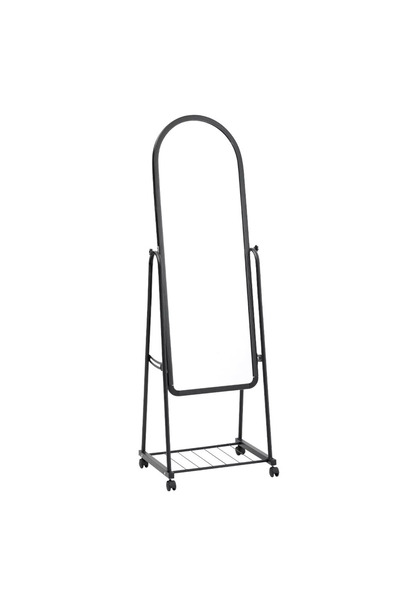 Generic Full Length Mirror with Stand and Adjustable Wheels 160x43cm Black