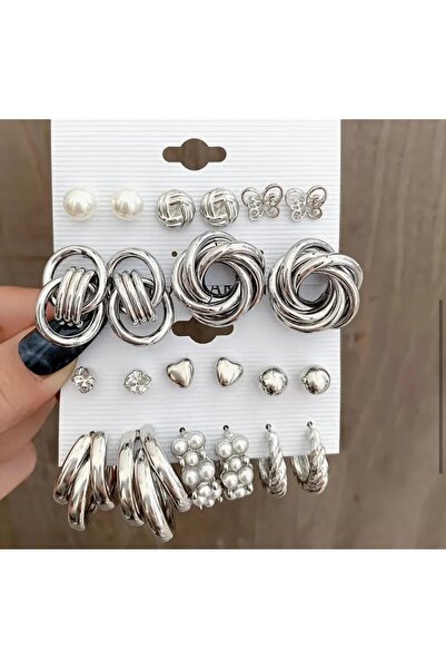 Lala Set of 12 Silver Earrings