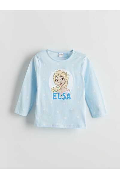 LC Waikiki LCW Kids Mavi Bisiklet Yaka Uzun Kollu Elsa Baskılı Kız Bebek Pijama Takım