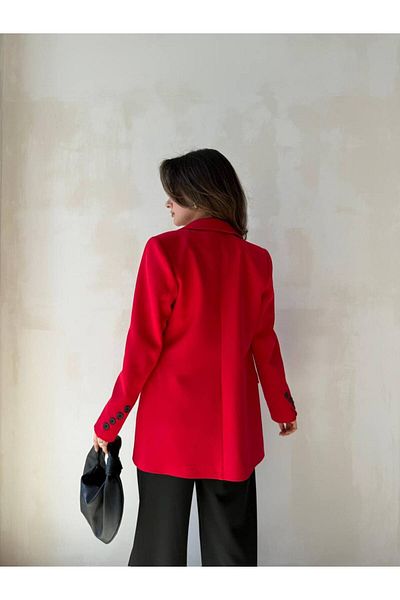 ENZOI Red Double Breasted Collar Buttoned Blazer Jacket
