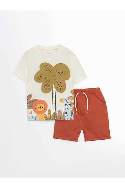 LC Waikiki New Collection Patterned Baby Boy T-Shirt and Shorts 2-Pack City