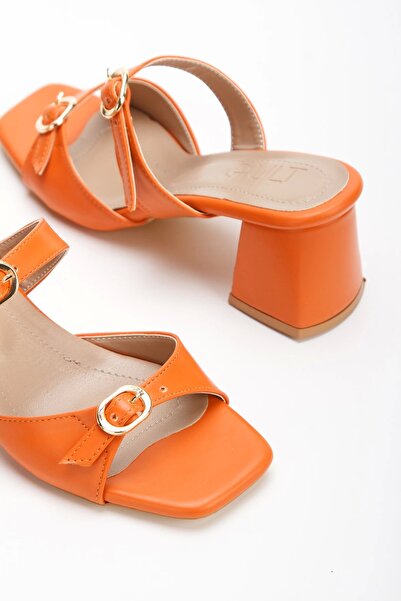 MFT AYAKKABI Orange Thick Heeled Slippers for Women 5 cm