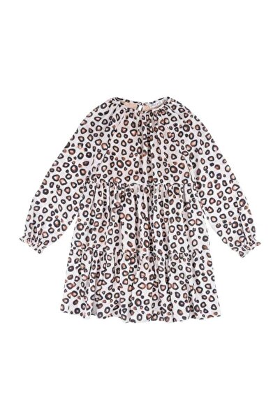 best kids 6-14 Yaş Kız Çocuk Uzun Kollu Astarlı Leopar Elbise