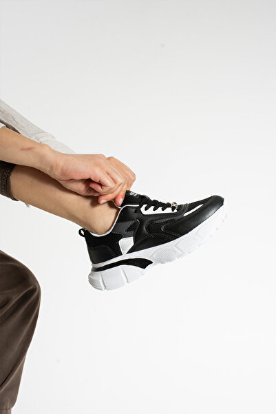 Getcho Babel Black Women's Sports Shoes Thick Sole Comfortable Structure Stylish Summer Sneaker Model for Daily Walking