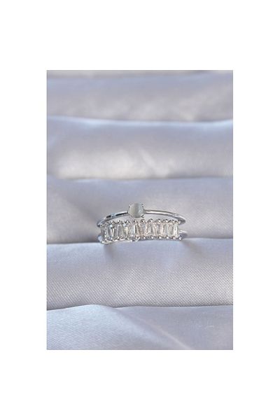 Skygo Waterway Model Zircon Stone Adjustable Ring - Brass Silver Color TJ-BYK3228