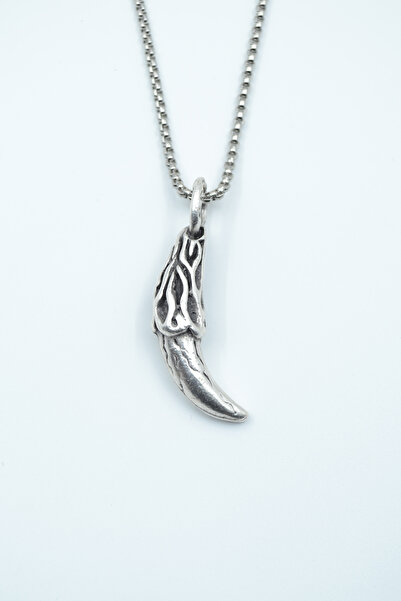 ıdr Kurt Dişi Gümüş Kaplama Örme Zincir Kolye