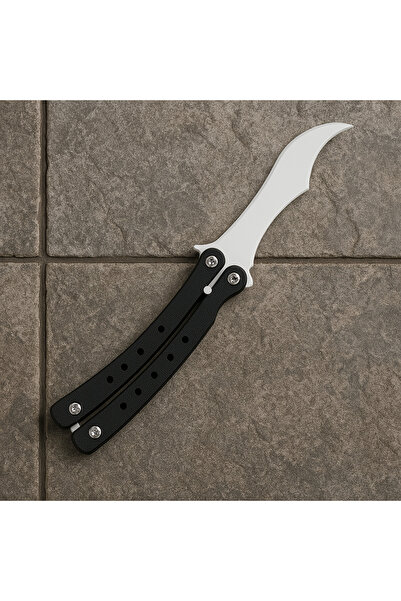 lampara Cs Go Kelebek Bıçağı Vidalı Organik Plastik Gri Sap Siyah Bıçak