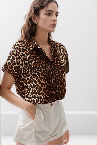 Cassime Cămașă cu mânecă scurtă cu model leopard pentru femei