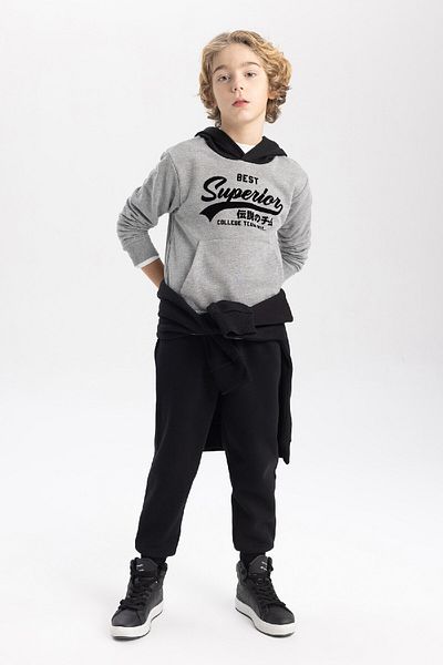 DeFacto Boy's Printed Thick Hooded Sweatshirt B9001a823cw
