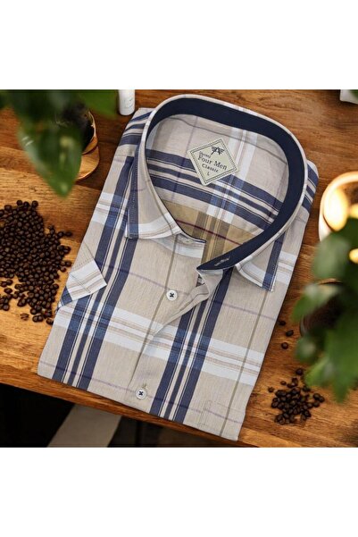 EREN STYLE Pamuk paket klasičnih bež majica kratkih rukava Sa džepovima za mu...