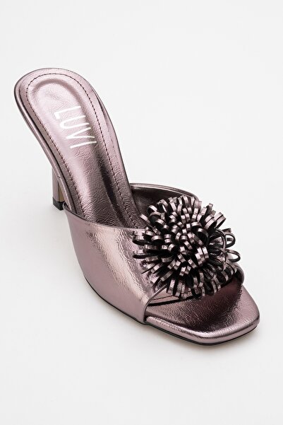 LuviShoes SHANA Platinum virágos női vékony sarkú papucs