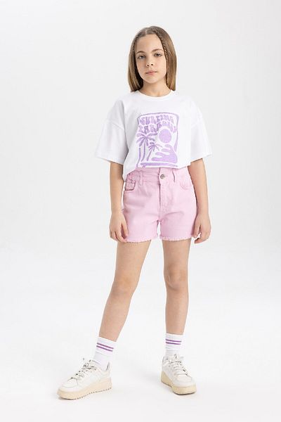 DeFacto Dívčí tričko Relax Fit Crew Neck s potištěným krátkým rukávem B5167A824Hs