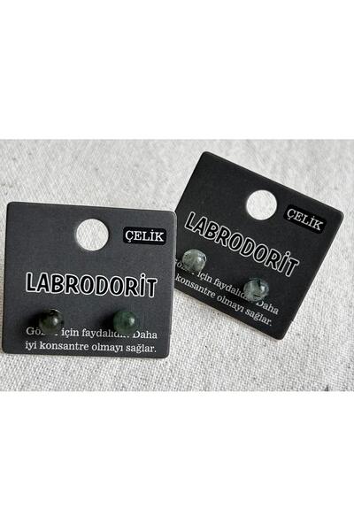 juleeco LABRODORİT Doğaltaş Silver Çelik Top Küpe