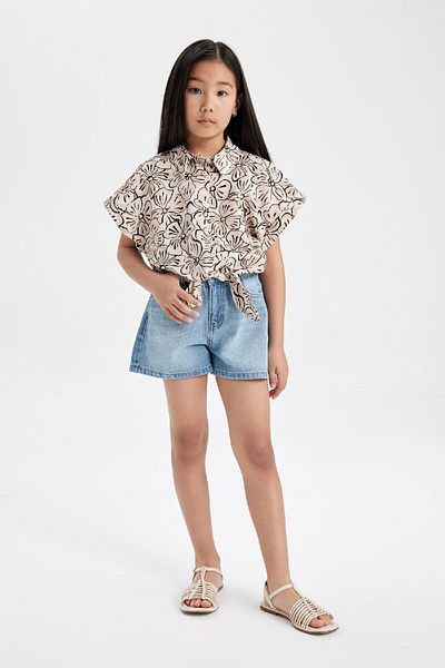 DeFacto Girl's Crop Short Sleeve Patterned Shirt B5064a824sm