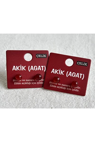 juleeco AKİK Doğaltaş Silver Çelik Top Küpe(8mm)