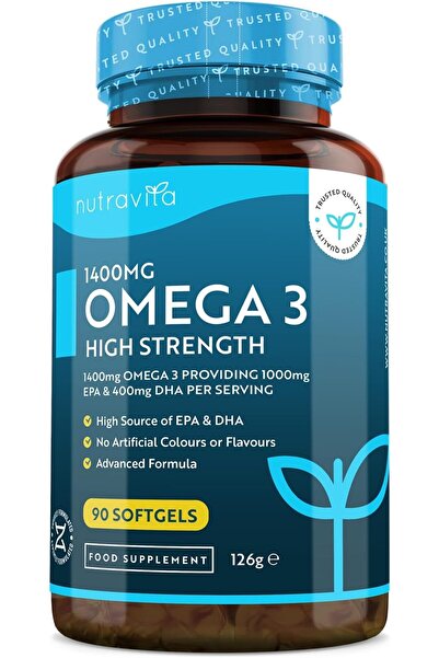 NUTRA زيت السمك أوميجا 3 بتركيز 2000 ملغ - يوفر 1000 ملغ من حمض إيكوسابنتينويك و400 ملغ من حمض الدوكوساهيكسانويك لكل حصة، 90 كبسولة هلامية