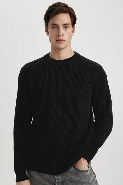 DeFacto Oversize Wide Fit Crew Neck Basic Plain Knitwear Sweater B9718Ax24Sp