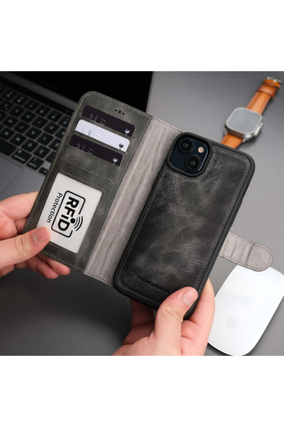 TORONATA Casper iPhone 16 Kılıf, Hakiki Deri Mıknatıslı Cüzdan Kılıf, MagSafe...
