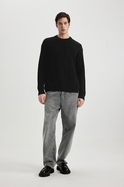 DeFacto Oversize Wide Fit Crew Neck Basic Plain Knitwear Sweater B9718Ax24Sp
