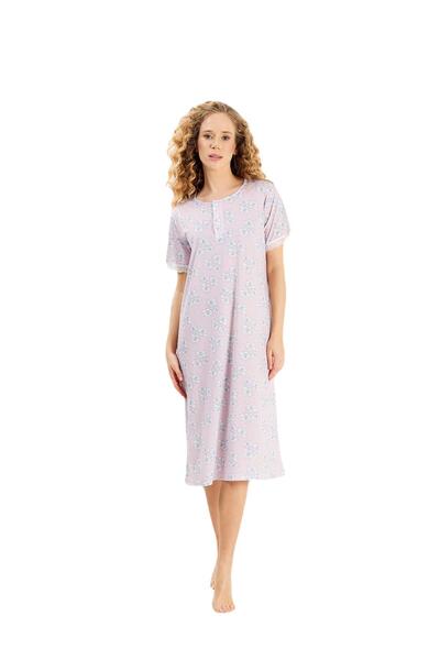 Yeni İnci New Pearl Half Sleeve Flower Pattern Cotton Nightdress Bpj1958